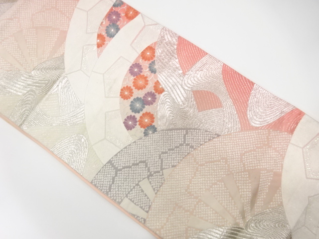 JAPANESE KIMONO / ANTIQUE FUKURO OBI / SILK / WOVEN KIKU ARABESQUE